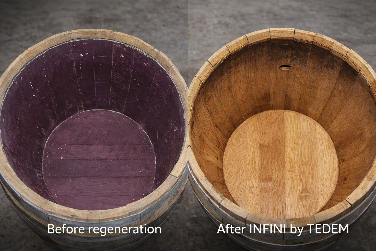 Comparaison de barriques avant et après régénération INFINI by TEDEM