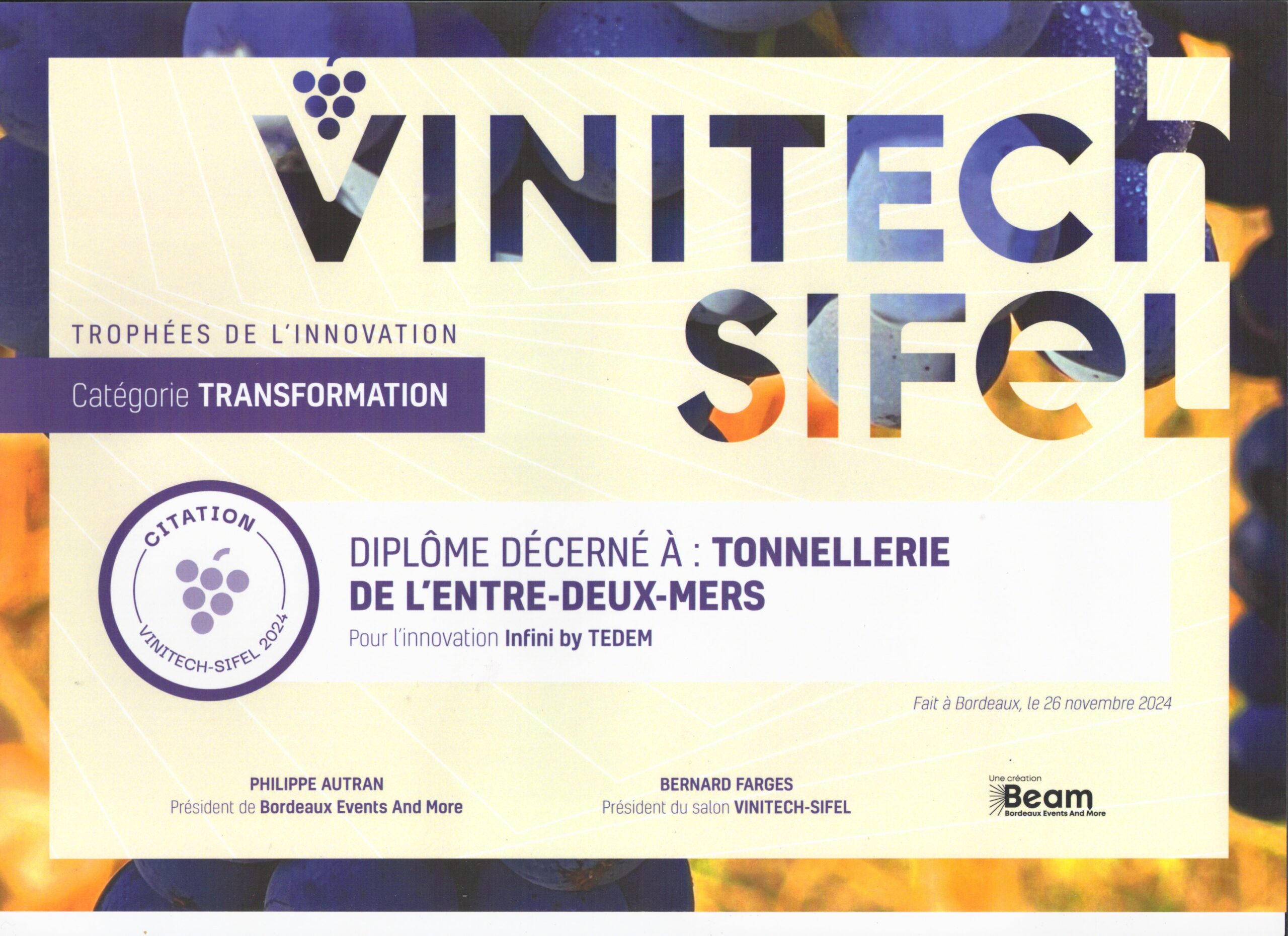 Citation au Trophée de l’Innovation Vinitech-Sifel 2024